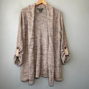 Eddie Bauer Cardigan Size Medium Tan Open Front Sweater Heritage Minimalist Boho